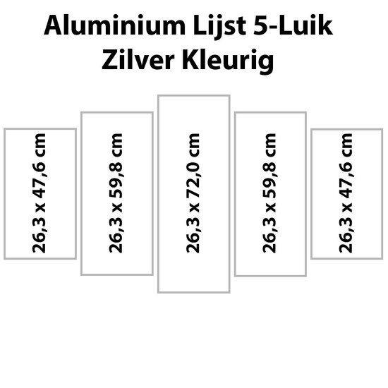 Zilverkl. aluminium lijst vijfluik 132 x 72 cm