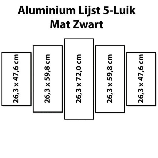 Mat Zwarte aluminium lijst vijfluik 132 x 72 cm